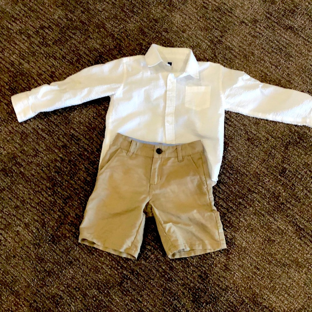 Janie and Jack linen shorts & white collared shirt